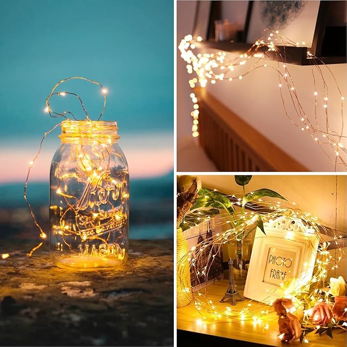 2 Pack Fairy Lights Battery Operated with Remote,Each 40FT 120 LED Copper Wire Twinkle Lights,Timer Waterproof Outdoor 8 Modes Starry String Lights for Party Wedding Christmas Decor(Warm White)