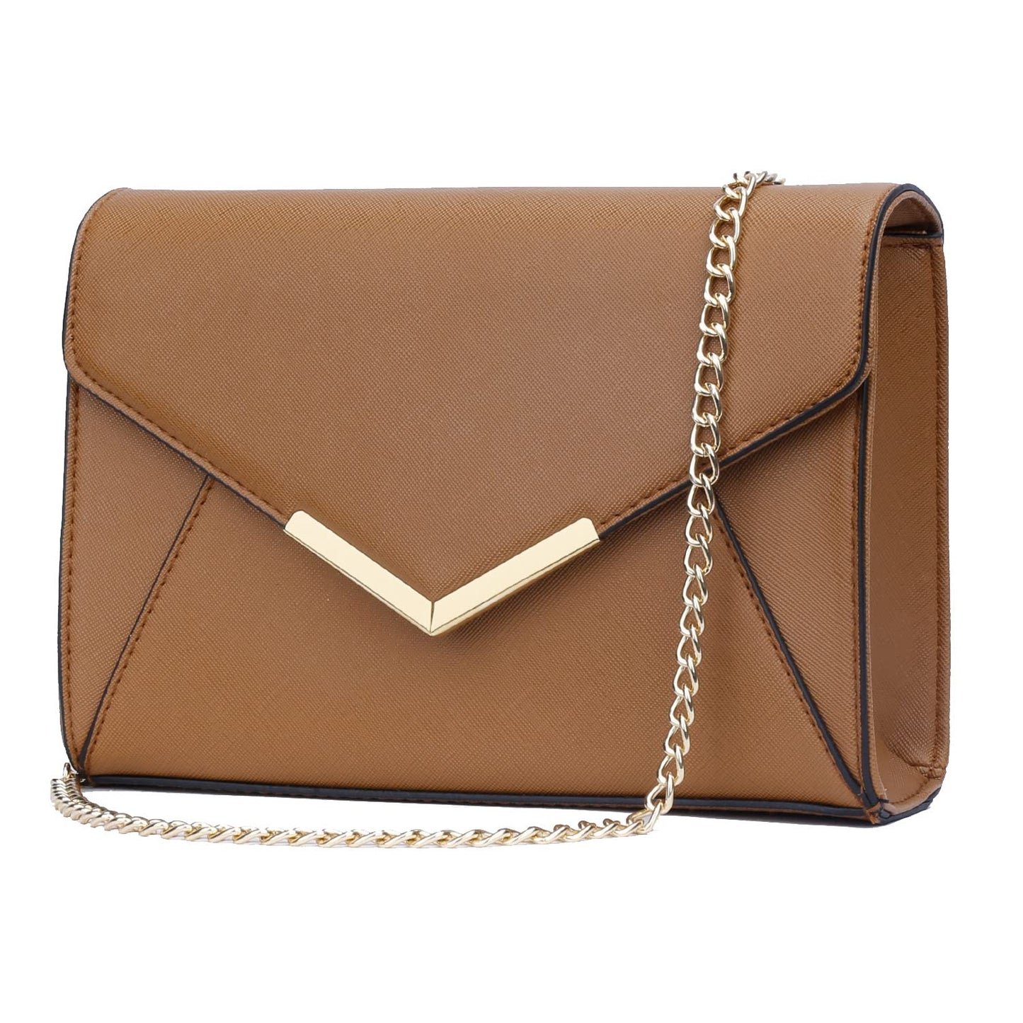 KKXIU Women Elegant Faux Leather Evening Envelope Clutch Purse Foldover Bags for Party Wedding Prom (A-Brown)
