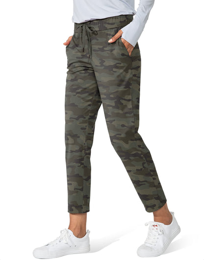 G Gradual Women's Pants with Deep Pockets 7/8 Stretch Sweatpants for Women Athletic, Golf, Lounge, Work Green Camo, 3X-Large