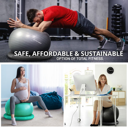 INTENT SPORTS Yoga Ball Chair – Stability Ball with Inflatable Stability Base & Resistance Bands, Fitness Ball for Home Gym, Office, Improves Back Pain, Core, Posture & Balance (65 Cm)