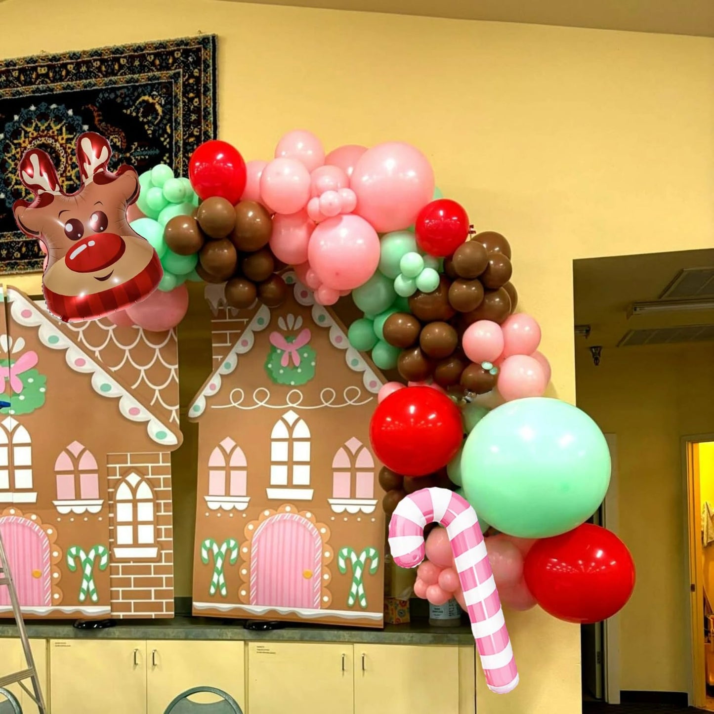 Christmas Balloon Arch Kit Gingerbread Balloon Garland Pastel Green Pink Red Snowflake Balloons Reindeer Peppermint Candy Cane Foil Balloons for Gingerbread Nutcracker Baby Shower Birthday Party Decor