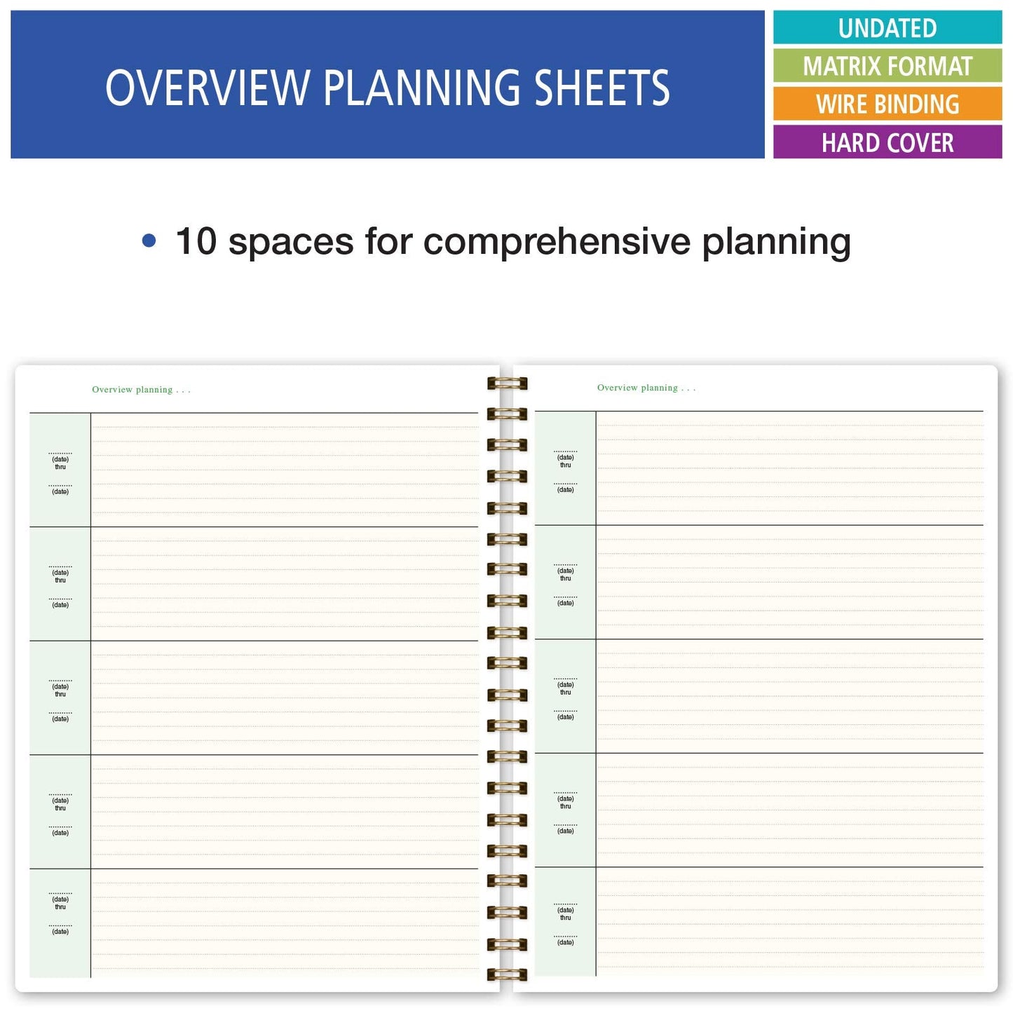Elan Publishing Company HARDCOVER 7 Period Teacher Lesson Planner - Days Horizontally Across The Top with Bonus Clip-in Bookmark (Black Floral)