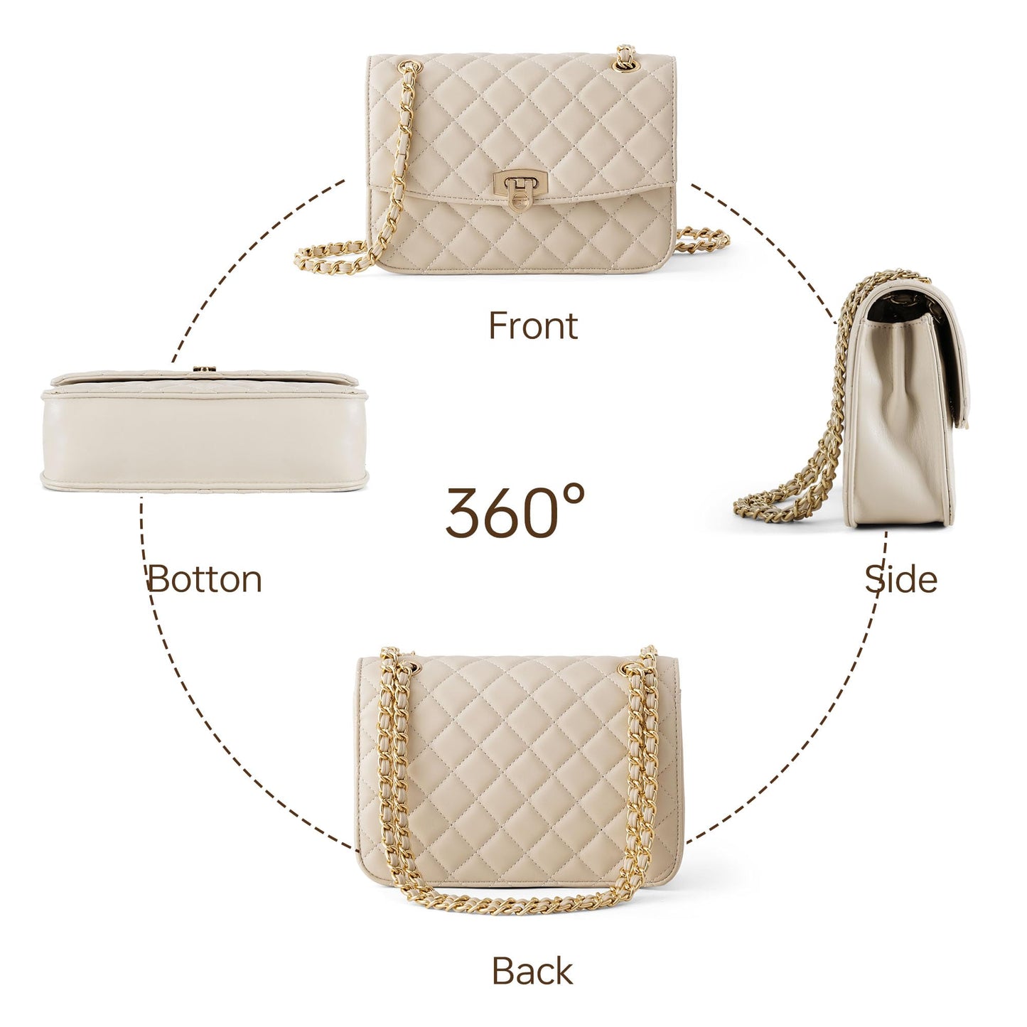 GEMIU Quilted Small Purses for Women Crossbody Women's Shoulder Handbags Womens Clutch Purses with Gold Chain Dressy Beige
