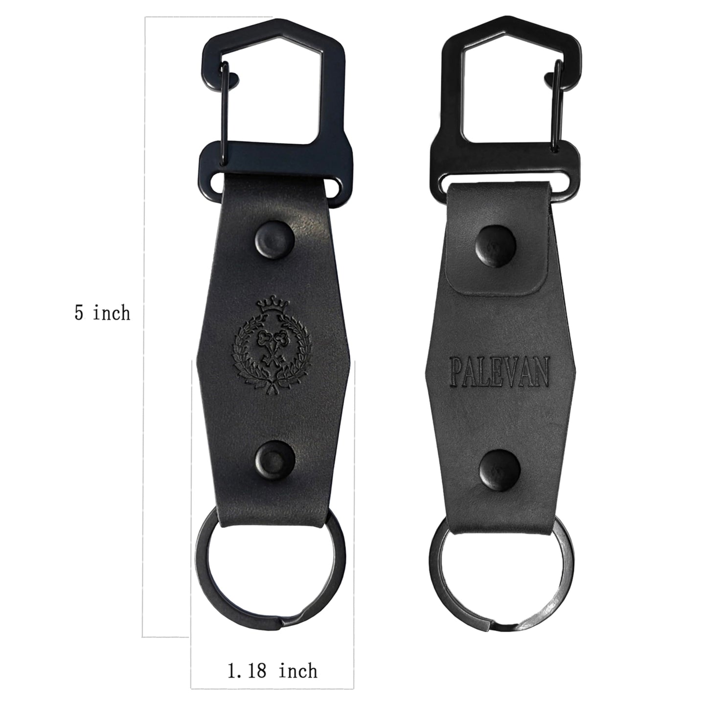 PALEVAN Genuine Leather Keychain Handmade Car Keychain Leather Key Chain Solid Metal Key Keeper Belt Loop Key Ring Holder (Black-Style2)