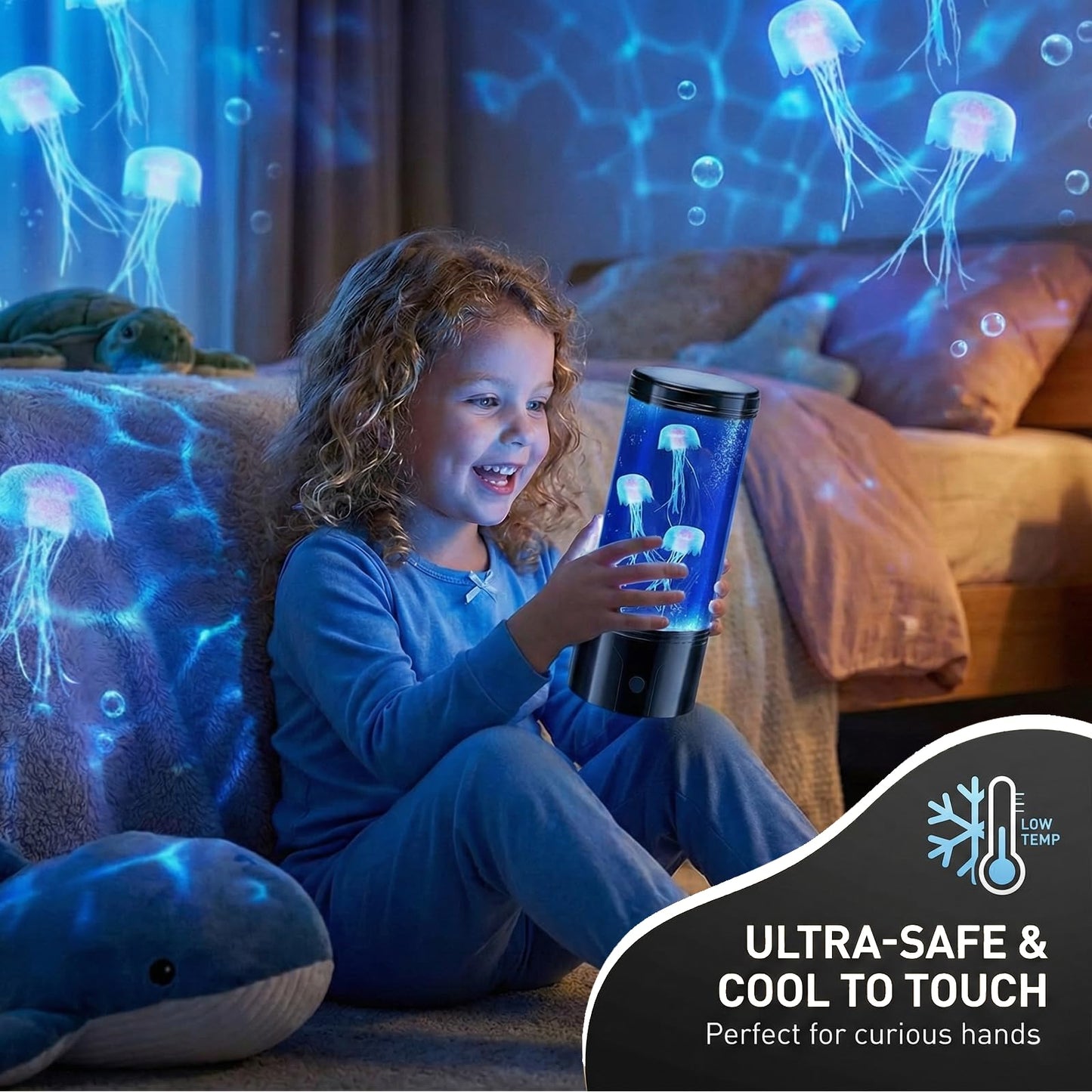 7 Color Jellyfish Lamp, Quiet Jelly Fish Night Light with USB and Battery Power,Relax Mood Aquarium Autism Fidget Sensory Birthday Christmas Gift for Kids Teen Men Women Home (8.66Inch)