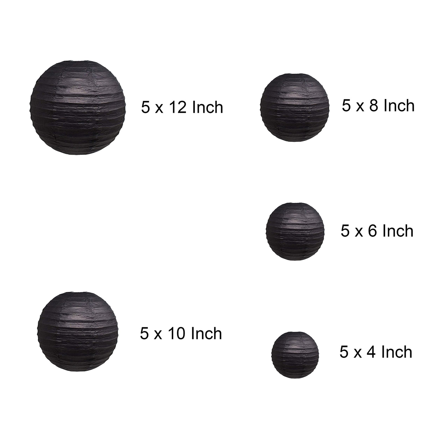 25 Pack Paper Lanterns, Sizes of 4", 6", 8", 10", 12", Hanging Lanterns Decorations Ball Lanterns for Home Decoration, Birthday Party and Wedding Decorations (Black)