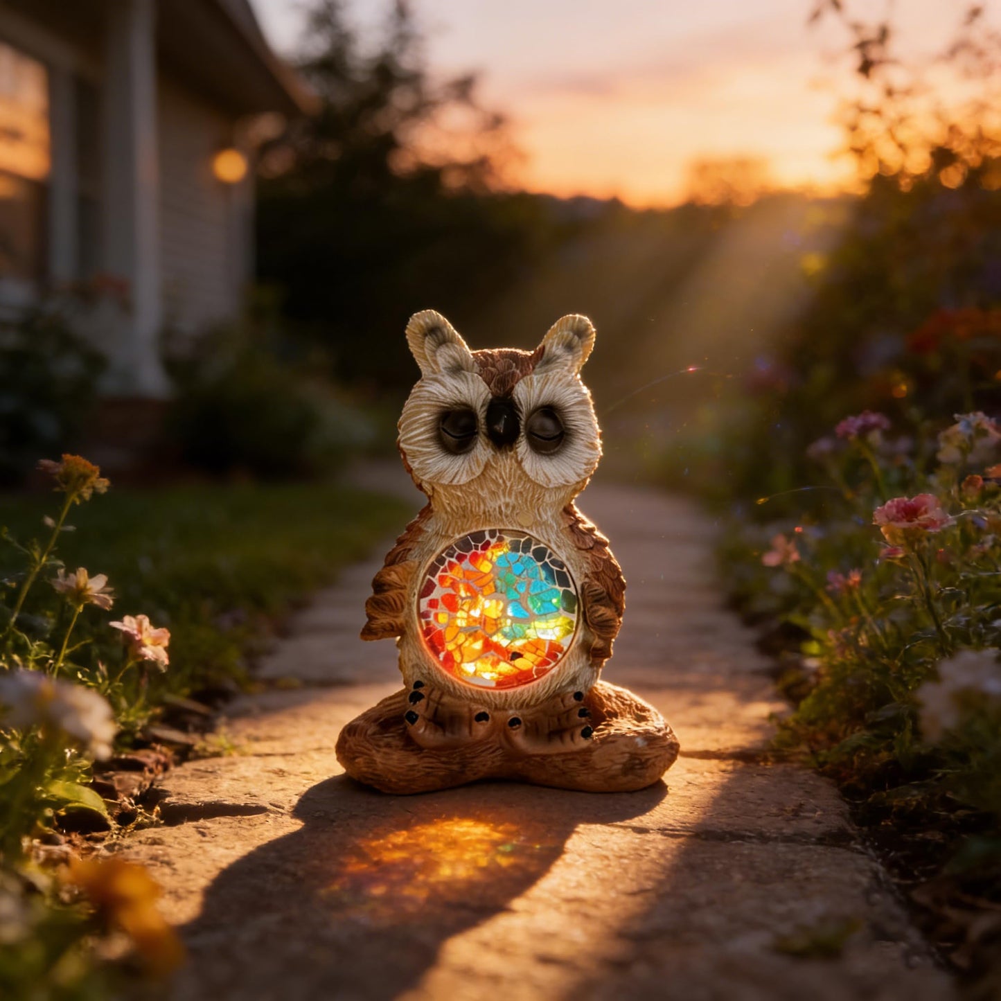 Vasesun Solar Owl Garden Statues Decor for Outdoor, Brown Yoga Owl Figurine Lights for Lawn Patio Yard Decoration - Unique Christmas Housewarming Gift for Grandma Wowen Mom