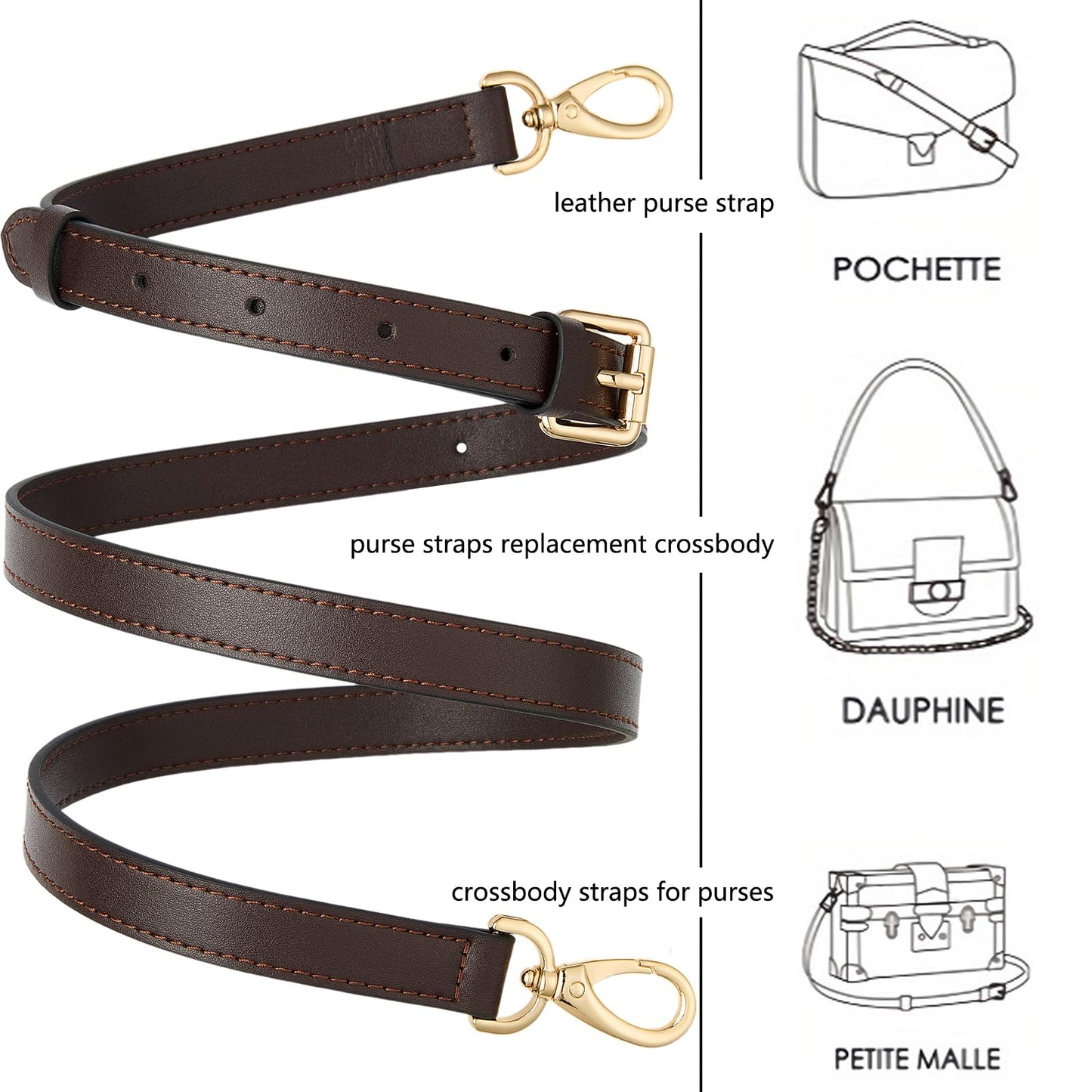 BAIXUEJI Leather Purse Strap Replacement Crossbody Handbag Long Adjustable