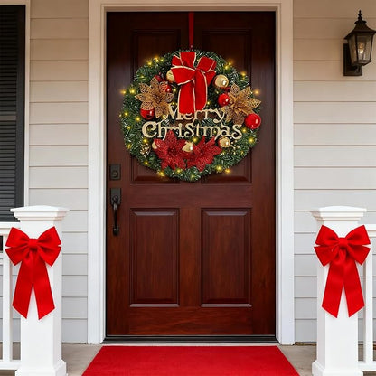 FR Artificial Pre-Lit Fir Christmas Wreath Holiday Accent Decoration, Wintry Pine, Decorated with Pine Cones Berry Clusters, with LED Lights Battery Operated for Door, Mantel - 20 Inch