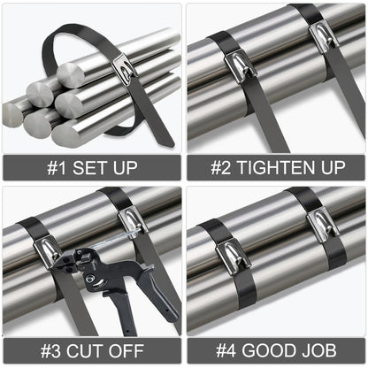 Aroono 100PCS 20inch Heavy Duty 304 Stainless Steel Zip Ties Self Locking, UV Resistant, 135lbs Strength, Black Epoxy Coated for Indoor/Outdoor Use