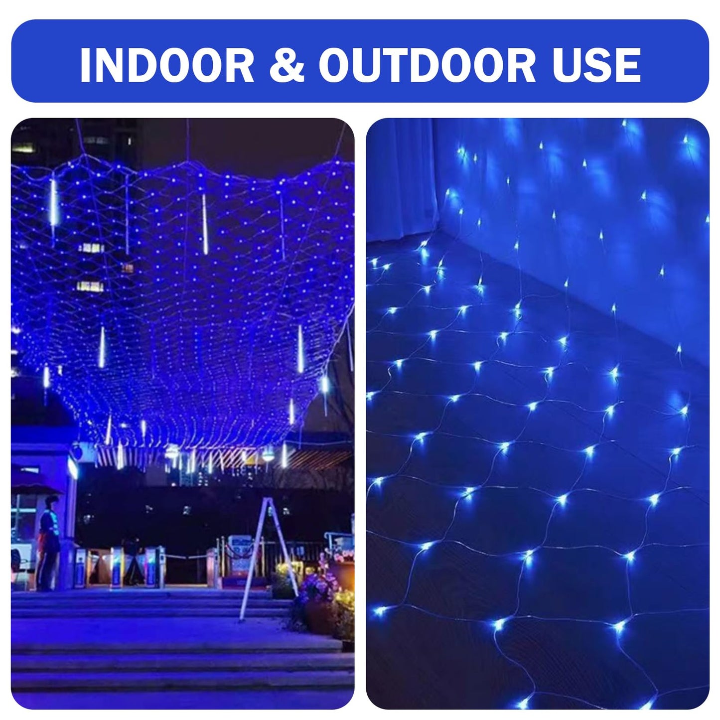 Net Mesh String Lights Waterproof, 200 Light Bubbles, 8 Lighting Modes, for Indoor Outdoor, Curtain, Christmas Tree, Bush, Party, Wedding, Fairy, Wall Decoration (9.8 ft x 6.6 ft, Blue)