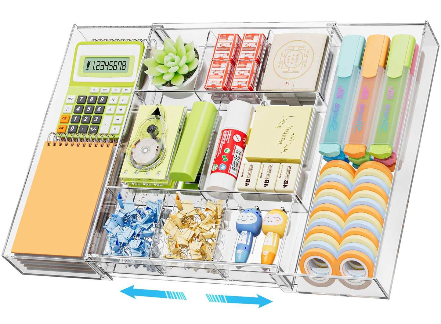 Marbrasse Expandable Desk Drawer Organizer, Clear Plastic Drawer Organizer Tray with 10 Adjustable Compartments, Desk Organizers and Accessories, 5 Drawer Dividers for Office Supplies, Makeup(Clear)