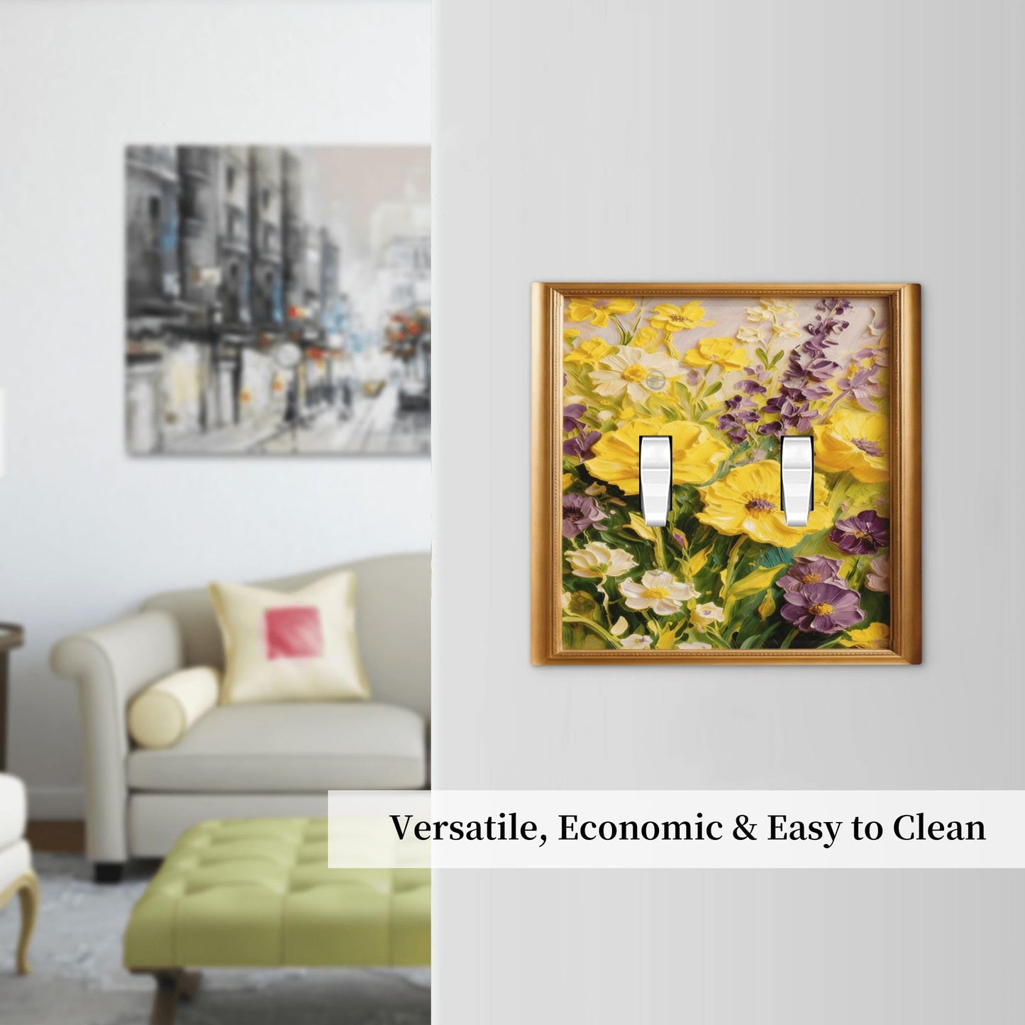 Decorative Art Light Switch Covers Yellow Floral2 Gang Double Toggle Wall Plate Decorative Switchcover Electrical Switchplate for Home Decor
