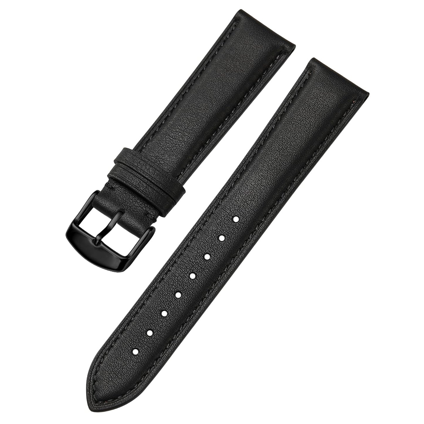 Afany Leather Watch Band 18mm for Men and Women, Quick Release Watch Strap, Black Replacement Watchband