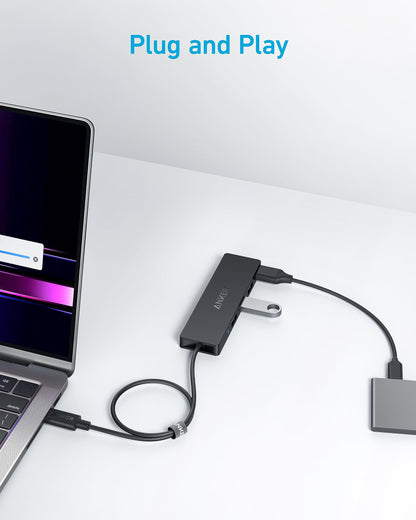 Anker 4-Port USB 3.0 Hub with 5Gbps Data Transfer, Ultra-Slim USB-C Connector Hub, for MacBook, iMac, Surface, Mobile HDD, and More (2 ft USB-C Connector, Charging Not Supported)