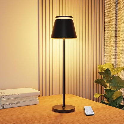 Cordless Table Lamp Rechargeable,5000mAh Battery Operated Desk Lamp,Waterproof Touch Dimmable Light with Remote,3 Color Stepless Dimming Up,for Bedroom/Office/Bars/Camping. (Black, 1pcs)