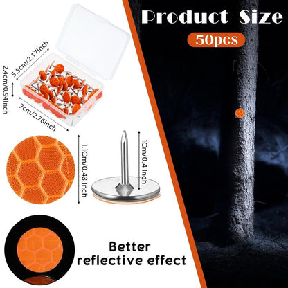 Fullhawl 50 Reflective Tacks Trail Marking Tacks Glow Reflective Mark Trail Markers Thumb Nails for Hunting Hiking Camping Tree Stand (Orange)