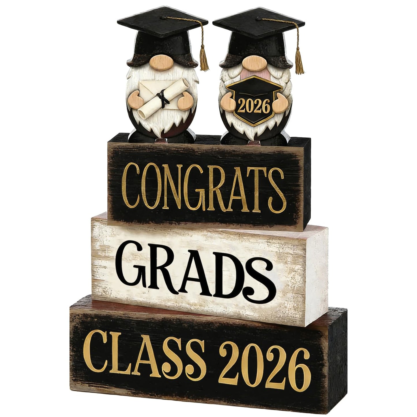 2026 Graduation Table Decorations Class of 2026 Senior Tiered Tray Decor Wooden Gnome Block Signs Farmhouse Congrats Grad Tabletop Party Centerpiece for Tables Wooden Sign for Home Decor