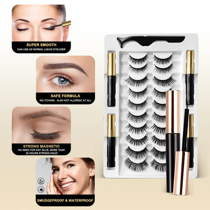 Magnetic Eyelashes, Magnetic Eyelashes Natural Look, 10 Pairs Reusable Eye Lashes 4 Tubes of Eyeliner with Tweezer