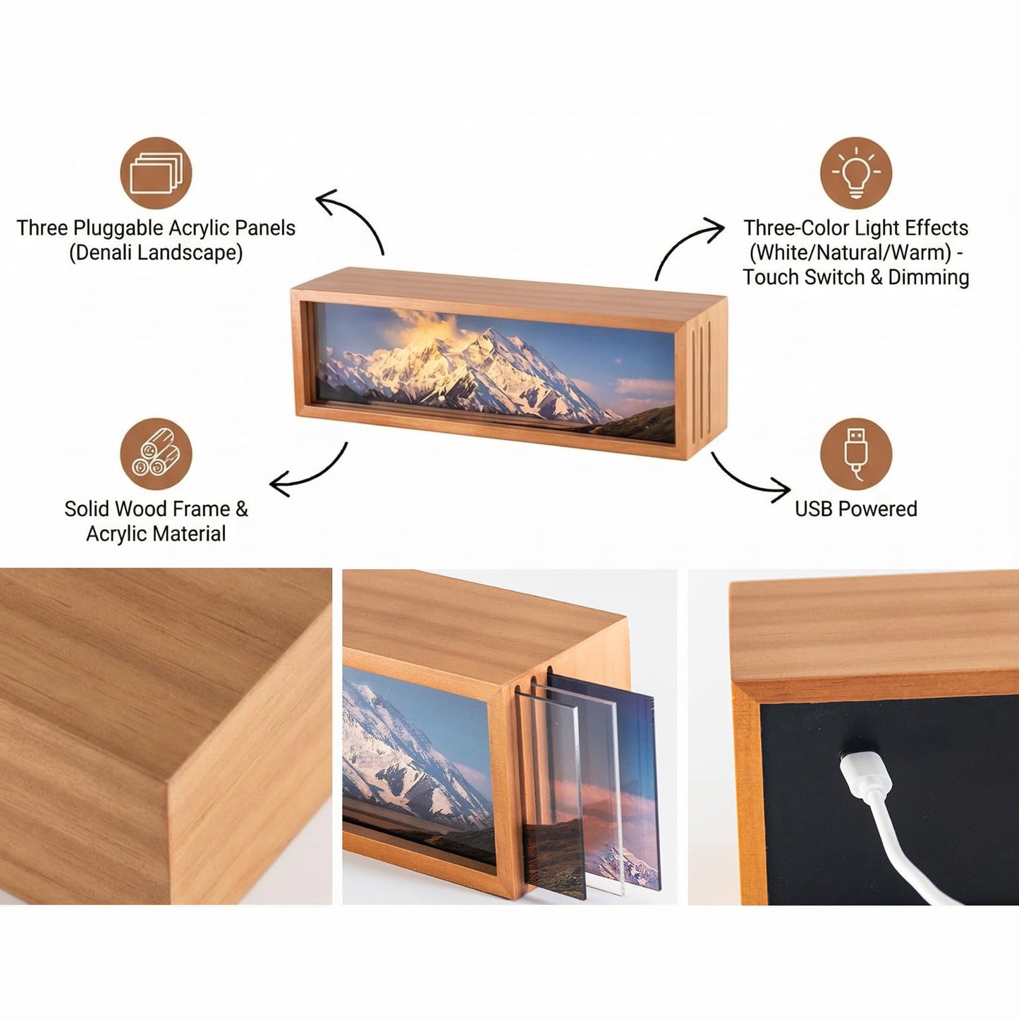 Homsewit Snowy Mount Denali Led Light Box 3 Layers of Acrylic Light Box - Handmade Table Lamp for Room Decor - National Park Travel Signs Travel Gift