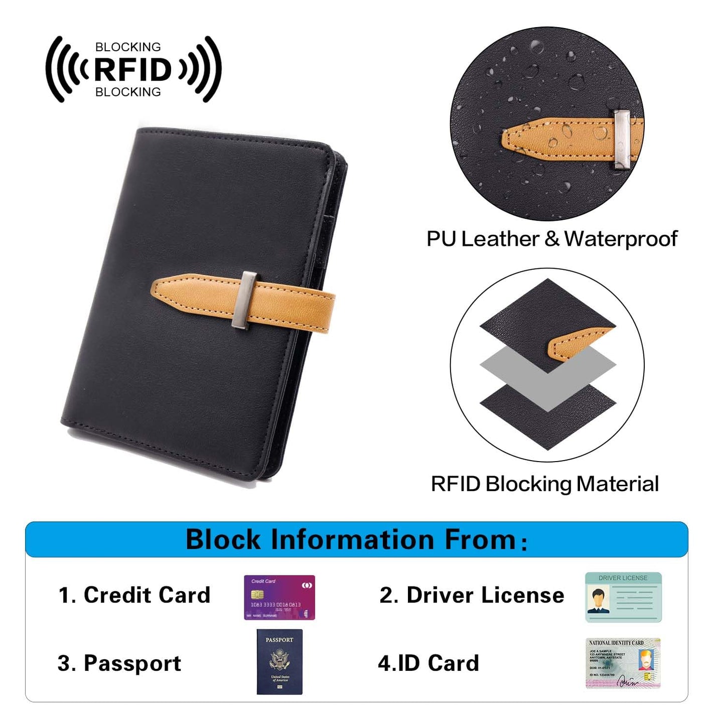 Deziliao Passport wallets, Mulit-purpose RFID Blocking Passport Holder AirTag Wallet, Travel Wallet（Black）