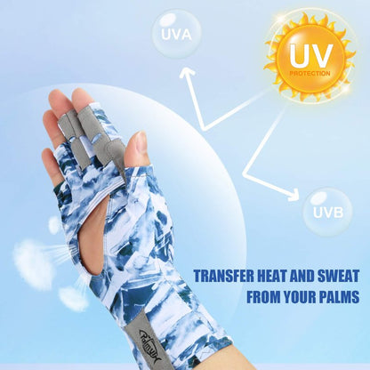 Palmyth UV Protection Fishing Fingerless Gloves UPF50+ Sun Gloves Men Women for Kayaking, Hiking, Paddling, Driving, Canoeing, Rowing (Air Mountain Sky, Medium)