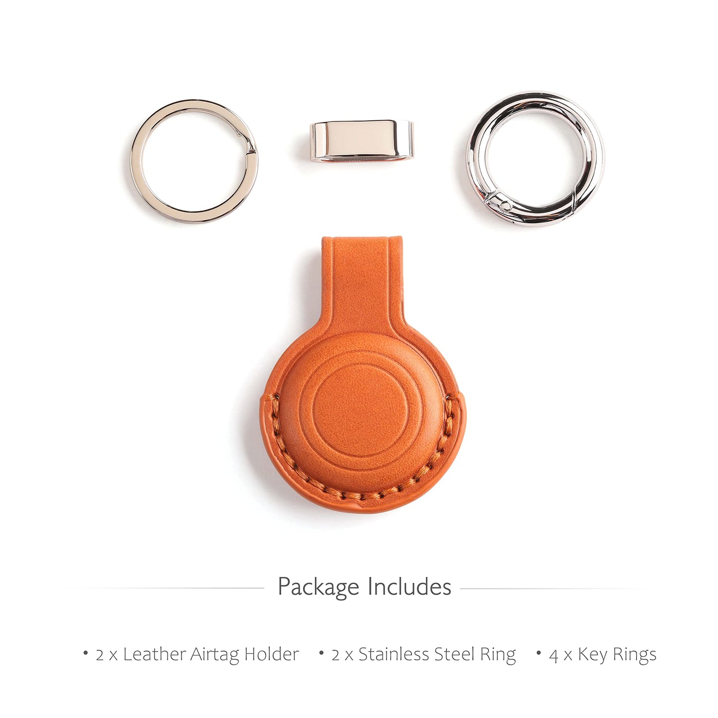 2 Pack LQU Genuine Leather Keychain Holder Compatible with Airtag, Secure Air Tag Keychain Holder Case Cover Key Chain Ring Accessories for Air Tag - Brown V2.0