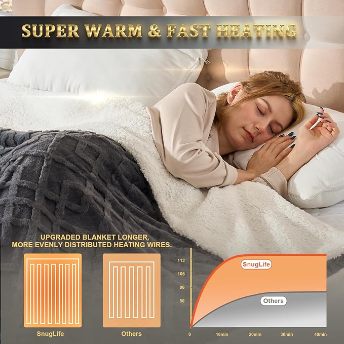 Electric Blanket King Size, Dual Control Heated Blanket with 6 Heating Levels, 10 Hours Auto Shut Off, Fast Heating, ETL Certification, 90"x 100", Dark Gray