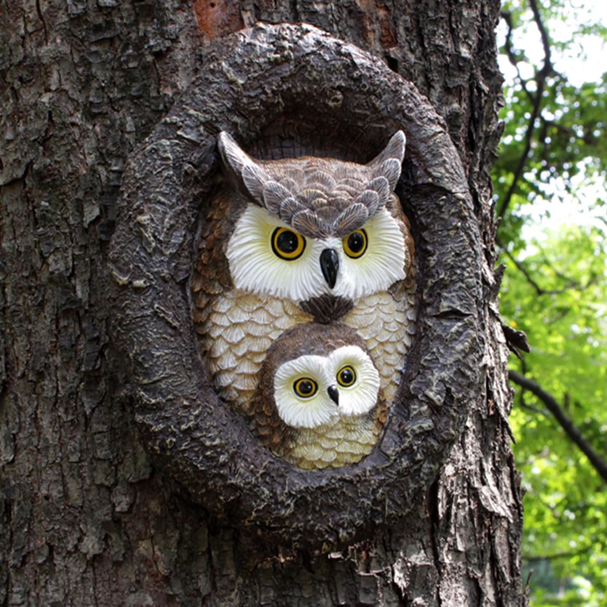 JARPSIRY Owl Tree Hugger Whimsical Tree Sculpture Garden Statues Outdoor Tree Face Decor Garden Peeker Yard Art Decorations (Mom and Baby Owl)