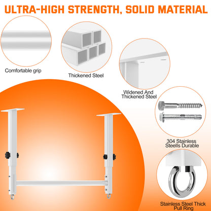 HWOOUSA 48" Ceiling Mount Pull Up Bar, Heavy Duty Multi-Grip Rafter Chin Up Bar for Garage/Basement/Backyard Ceiling Beam, Adjustable Height&Supports to 650 Lbs (White)