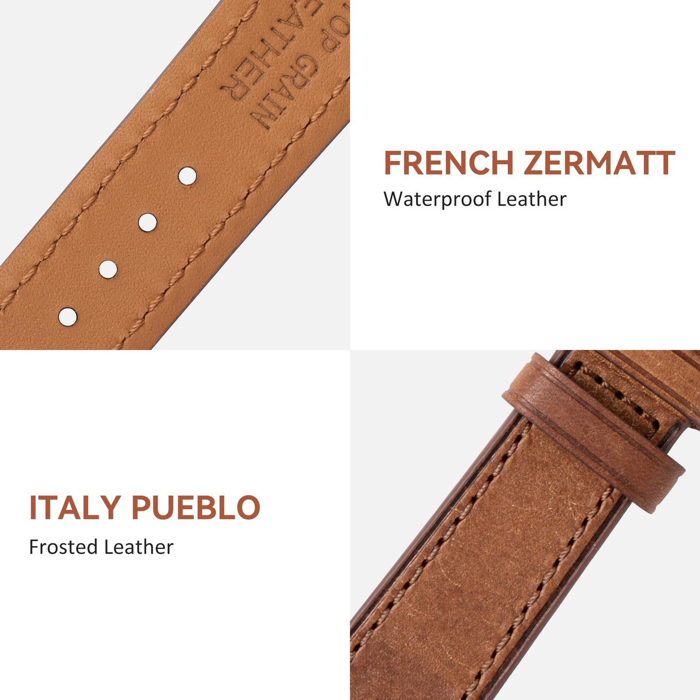 EACHE 22mm Leather Watch Band for Men Top Grain, Quick Release Leather Watch Straps Italy Pueblo Tan