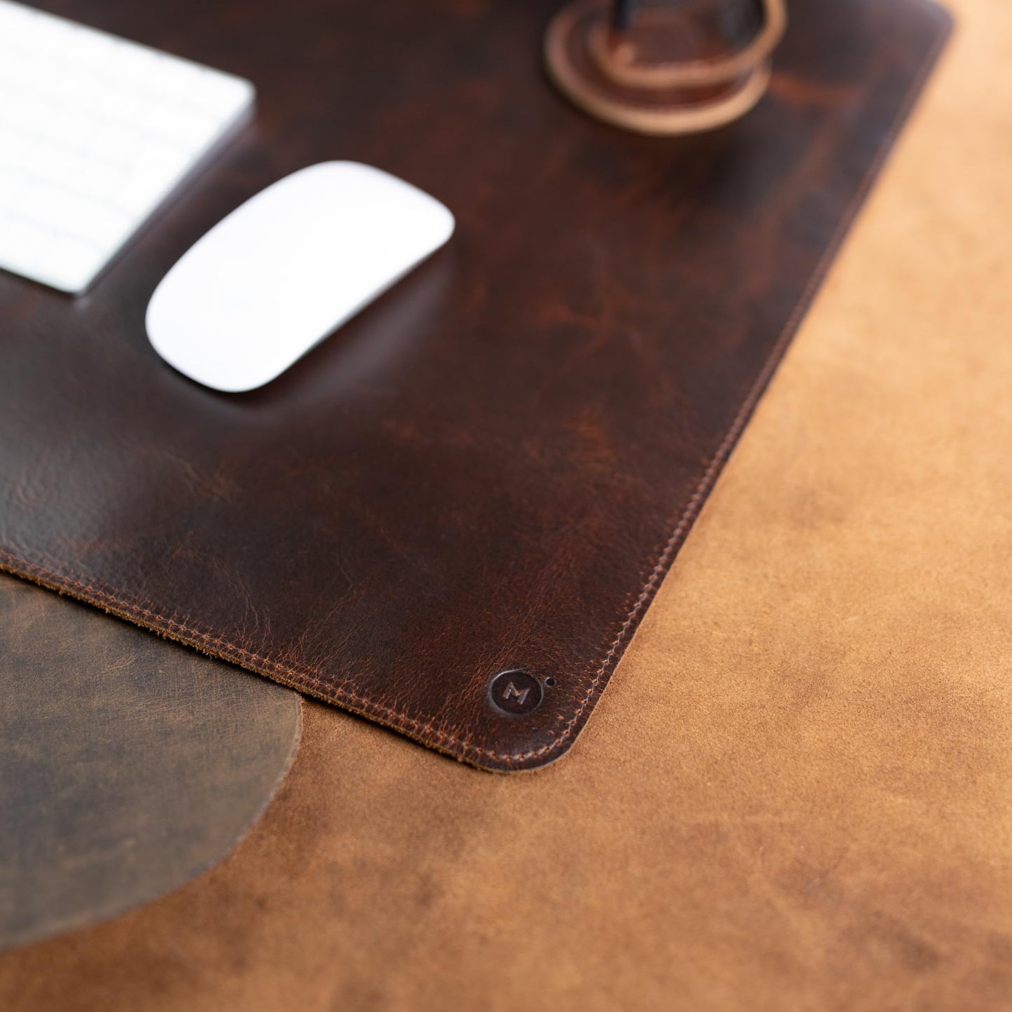 moonster 100% Genuine Leather Desk Pad with Ballpoint Pen Holder – Desk Mat Protector for Office Tables - Large Mouse Pad, Non-Slip PU Leather Desk Blotter, Laptop Desk Cover 31" x 16"