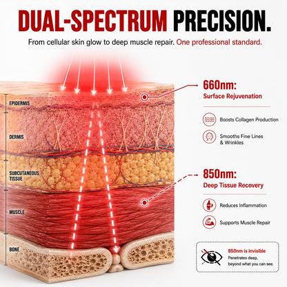Red Light Therapy Panel for Body & Face – 660nm Red + 850nm Near Infrared Light, Adjustable Intensity & Pulsing, Quiet Cooling, Stand & Door Mount for Active Restoration & Skin Wellness