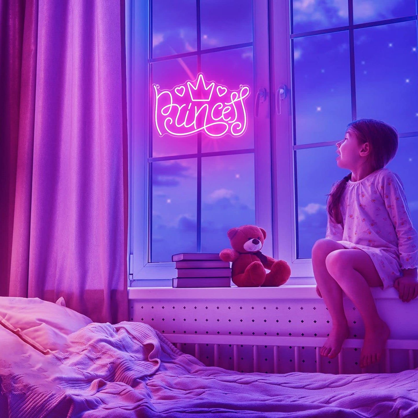 Princess Neon Signs for Wall Decor, Large LED Lights Sign Unique Art Ornaments with Switch, Chirstmas Birthday Party Decoration, Gift for Girl Boys.