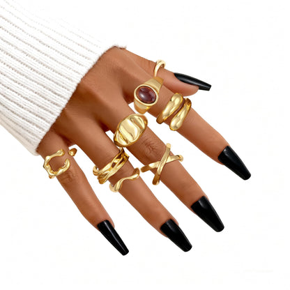 FAXHION 12PCS Gold Stackable Rings Set for Women, 18K Gold Plated Open Stacking Knuckle Ring, Adjustable Chunky Signet Band Statement Ring for Gift