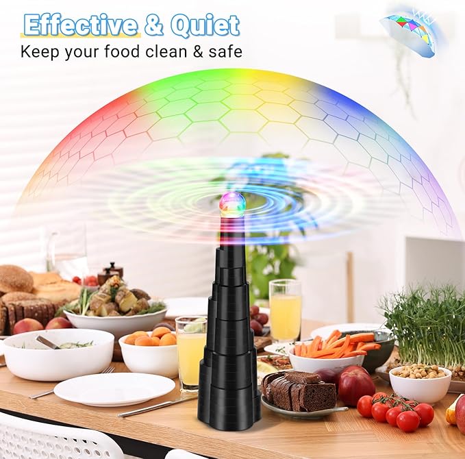 4Pack Rechargeable Fly Fans for Tables with LED Light, Fly Fan for Outdoor Dining, Parties, and Picnics, Safe, Compact, and Foldable with Blades that Stop on Contact