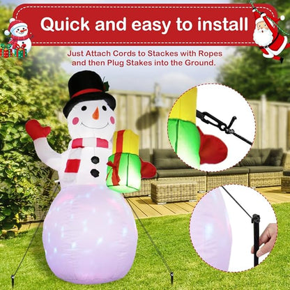 5FT Christmas Inflatables Snowman with Gift Box & Rotating Lights, Blow Up Snowman Outdoor Decoration LED Lighted Snow Man Christmas Decor for Yard Patio Garden Lawn Xmas Holiday Indoor Party