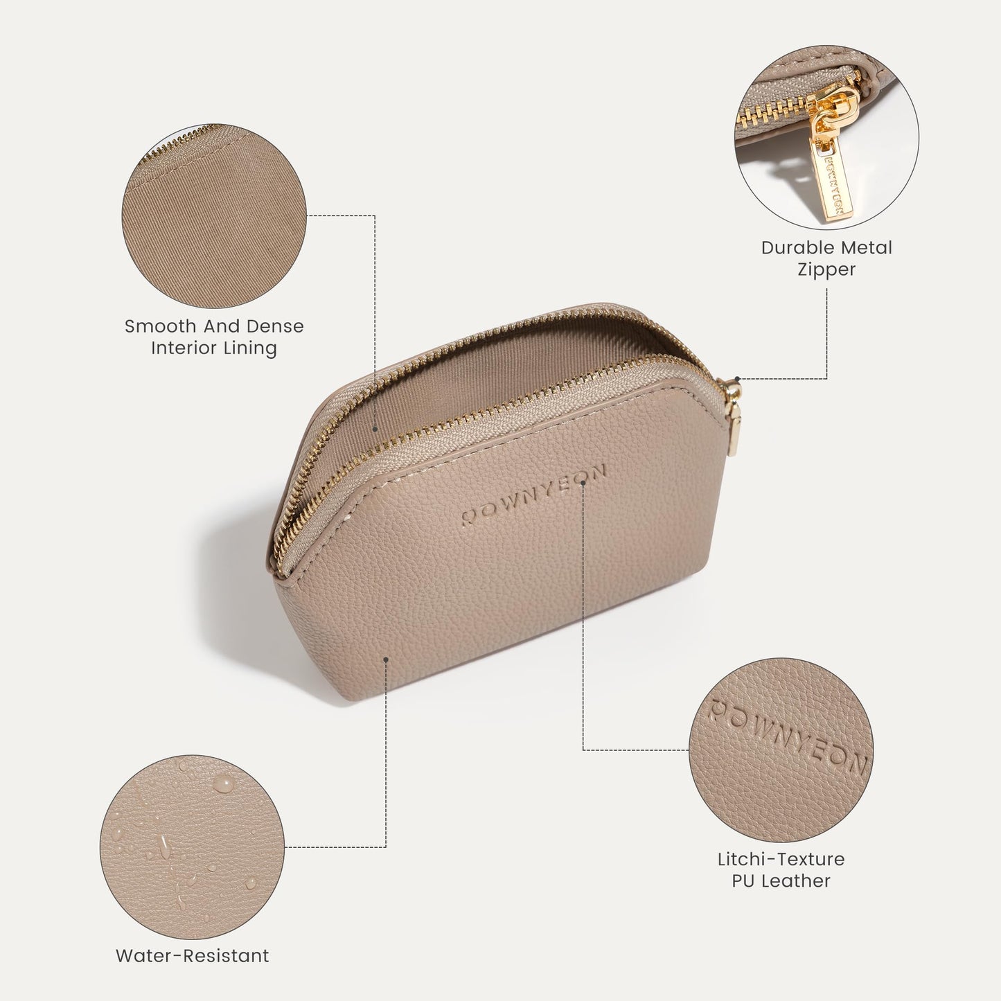 ROWNYEON Small Makeup Bag for Purse, Mini Portable Cosmetic Bags for Women, PU Leather Coin Purse Lipstick Cosmetic Accessories Organizer, Travel Makeup Pouch Zipper Pouch for Men Women