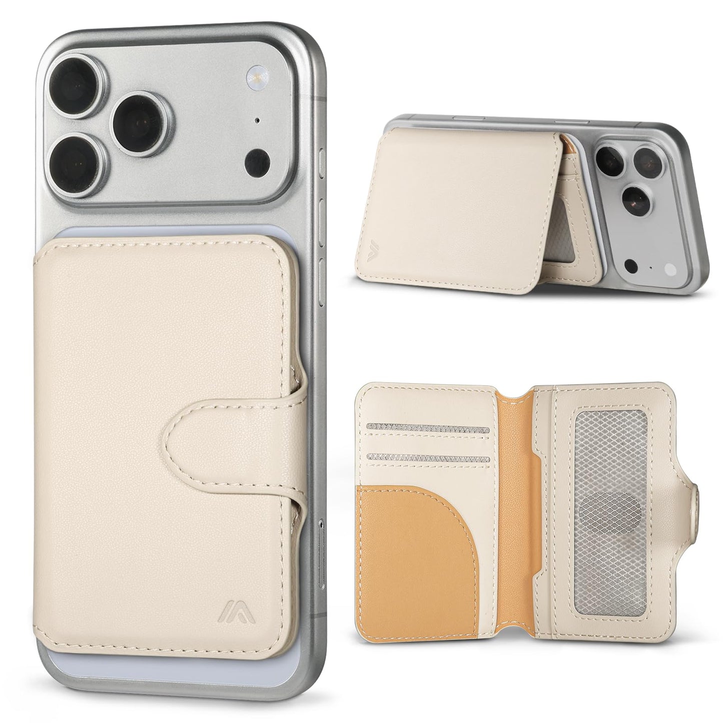 MEFON for MagSafe Wallet, Magnetic Phone Wallet RFID Blocking, Slim 5-8 Card Holder with Cash Slot & Clear ID Window, Minimalist Mag Safe Wallets for iPhone 17/16/15/14/13/12 Series, Oatmeal Beige