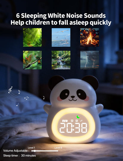 MASHI Panda Kids Alarm Clock, Sun & Moon Sleep Trainer for Toddlers, Cute Animal OK to Wake Clock with 9 Color Night Light, 6 Soothing Sounds, Dual Alarm, for Boys & Girls