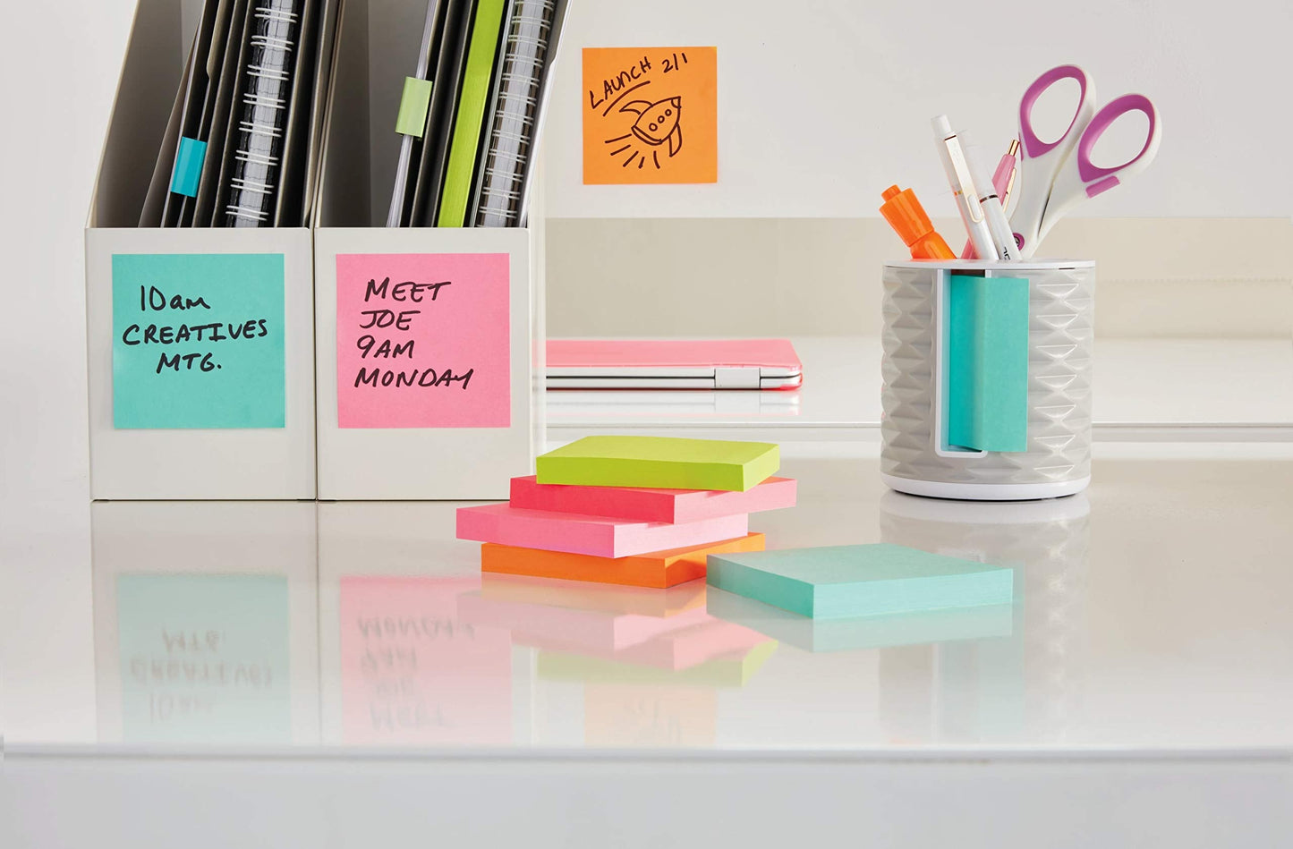 Post-it Note Dispenser with Post-it Pop-up Notes, White Base with Grey Geometric Pattern, 1 Aqua Splash 3 in. x 3 in. Super Sticky Note Pad, Classroom or Office Supplies