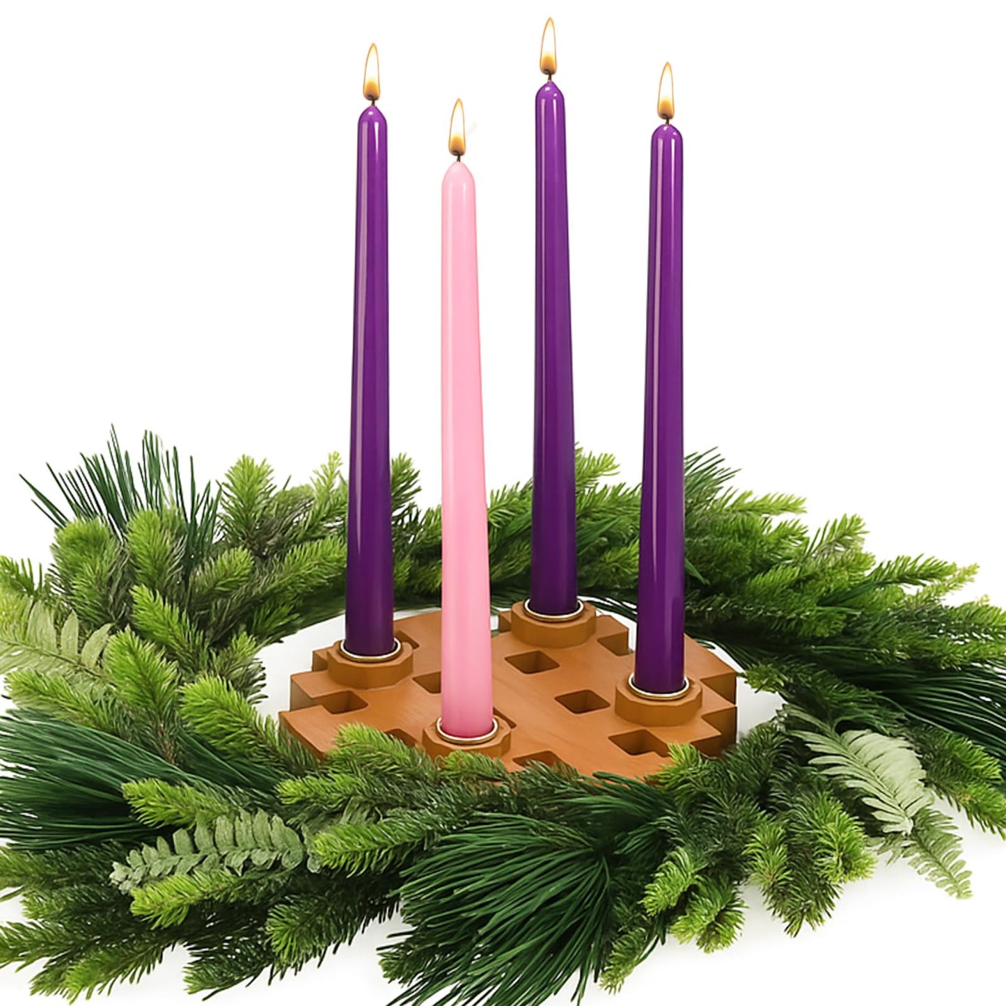 Mumufy 5 Pcs Advent Candle Holder Set Christmas Centerpiece Religious Decorations Snowflake Shape Wooden Advent Candlestick Holders with Purple Pink Taper Candles for Thanksgiving Christmas Nativity