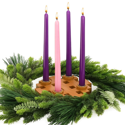 Mumufy 5 Pcs Advent Candle Holder Set Christmas Centerpiece Religious Decorations Snowflake Shape Wooden Advent Candlestick Holders with Purple Pink Taper Candles for Thanksgiving Christmas Nativity