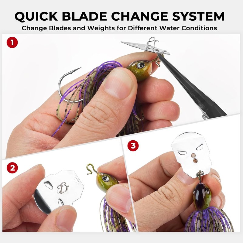 MadBite Bladed Jig Fishing Lures - Multi-Color Kits with Vibrating Action & Sharp Hooks | 3/8 oz & 1/2 oz Sizes, Includes Storage Box