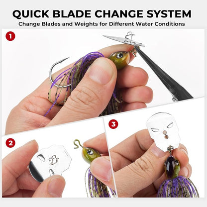MadBite Bladed Jig Fishing Lures - Multi-Color Kits with Vibrating Action & Sharp Hooks | 3/8 oz & 1/2 oz Sizes, Includes Storage Box