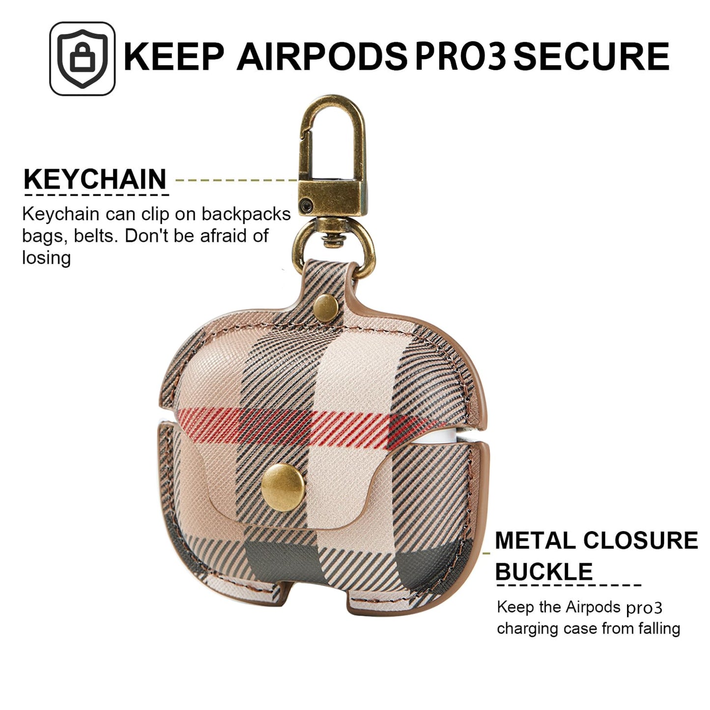 for AirPods Pro 3 Case, Leather Cute Full Body Shockproof Protective Cover for AirPods Pro 3nd Generation Case for Women Men with Keychain