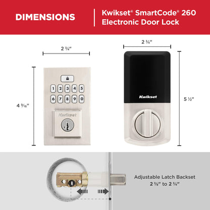 Kwikset SmartCode 260 Keyless Entry Electronic Keypad Deadbolt Door Lock with Auto-Lock, Custom User Codes, Advanced Security in Satin Nickel Contemporary