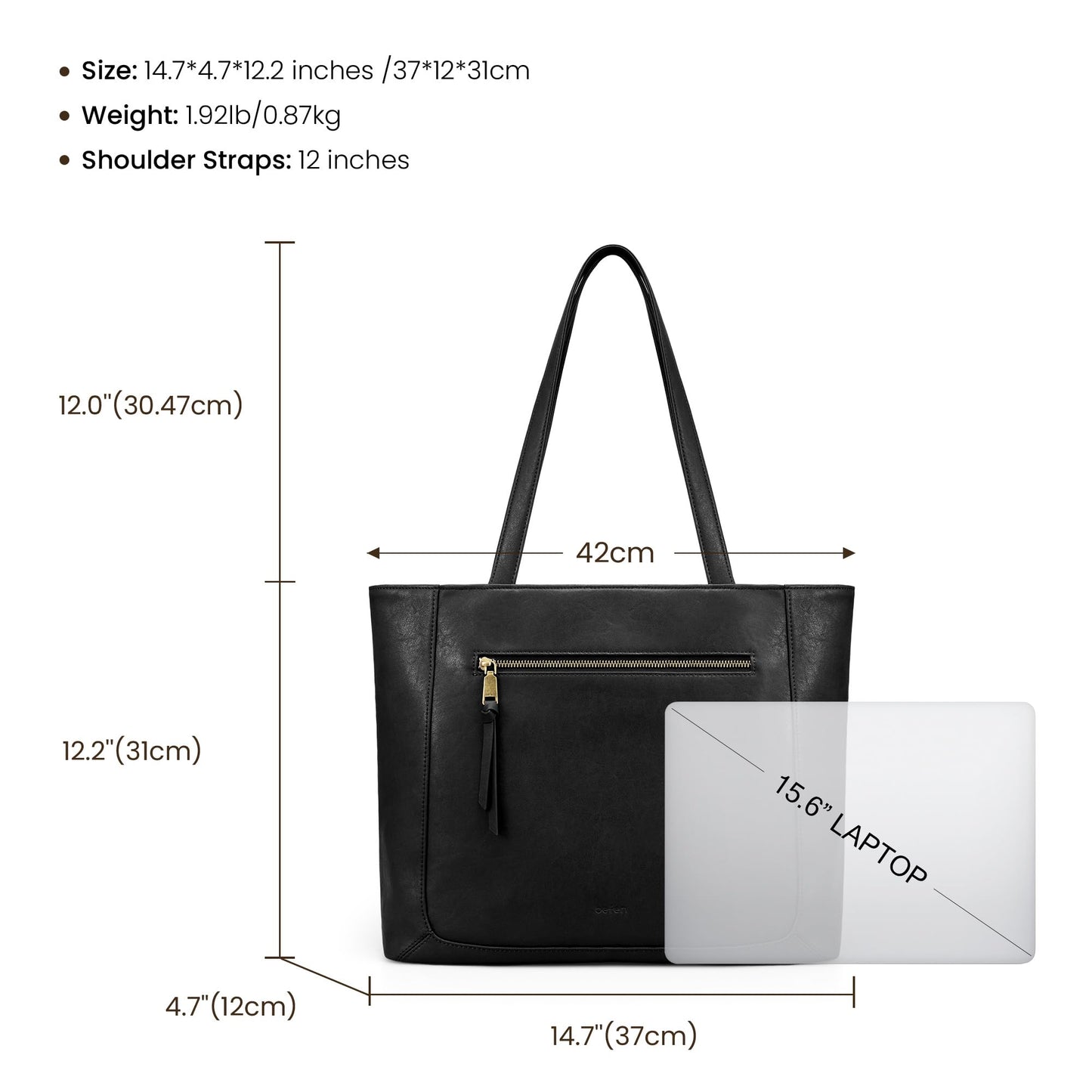 befen Genuine Leather Tote Bag for Women Work, Large Tote Bag with Zipper Real Leather Purse with 15.6" Compartment Womens Designer Shoulder And Handbags For Travel Everyday, Black