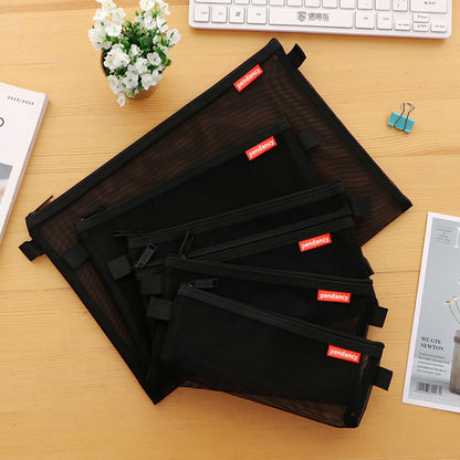 Pendancy Mesh Zipper Pouch 5pcs Lightweight Nylon File Folders Document Organizer Cosmetic Bags Accessories Storage for Travel and Office Supplies (Black, A4 A5 A6)