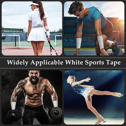Hoolerry 12 Rolls 130 Yard 2 Inch Athletic Sports Tape White Pre Wrap Very Strong Easy Tear No Sticky Residue Tape for Fingers Ankles Wrist Injury Wrap, Bat Climbing Football Baseball Hockey Soccer